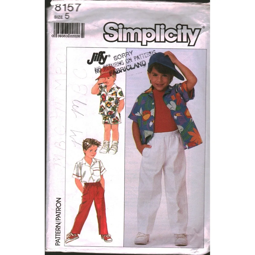 Simplicity 8157 Vintage 1987 Childs Shirt Pants Shorts Sewing Pattern Sz 5 Jiffy
